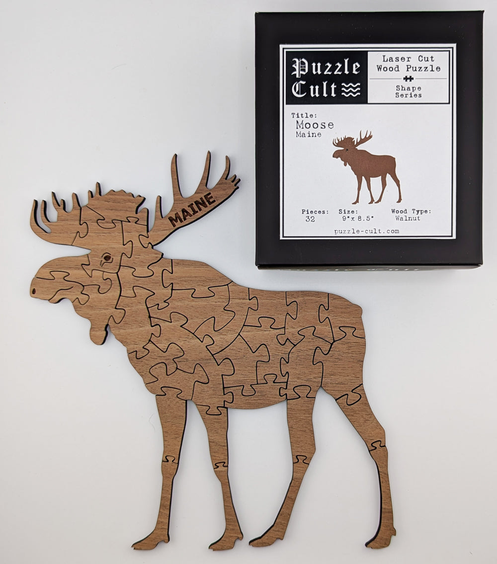 Moose Wood Puzzle - Solid Walnut Wood Puzzle - Shape Series