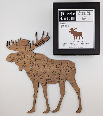 Moose Wood Puzzle - Solid Walnut Wood Puzzle - Shape Series